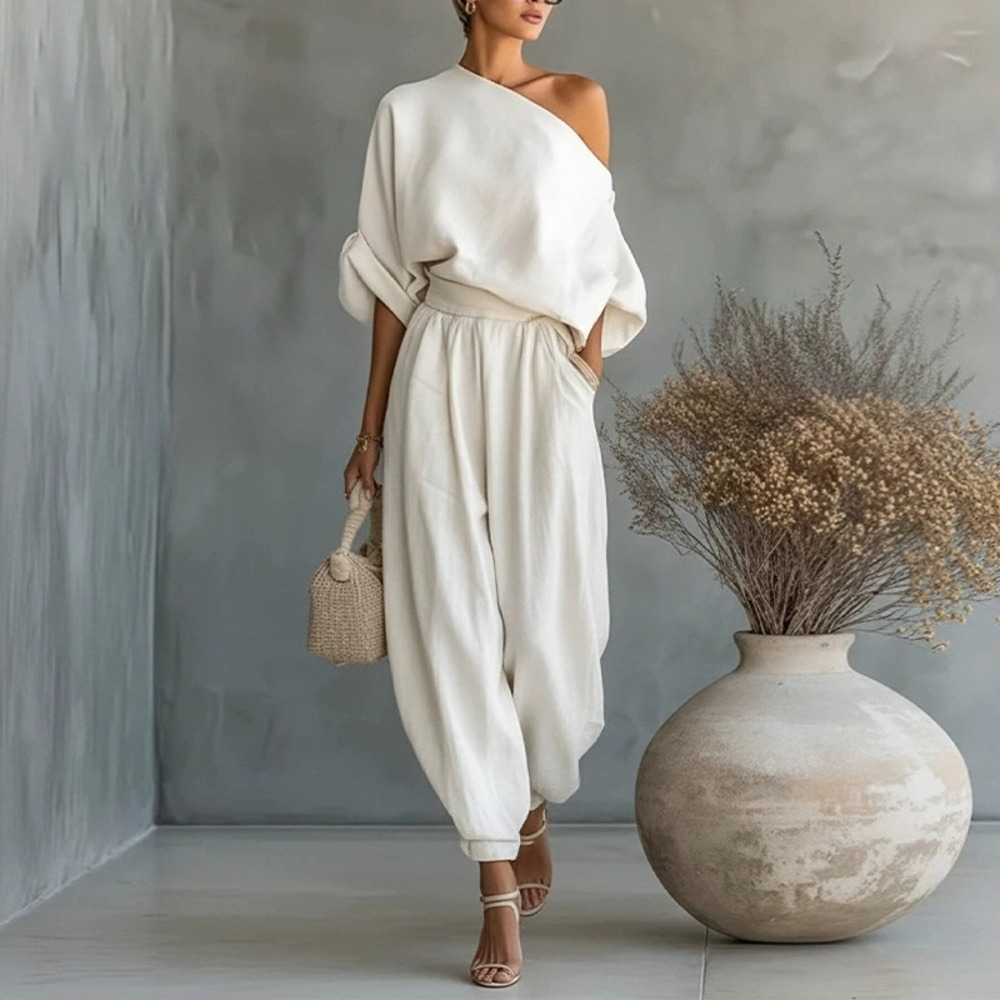 ZARA Casual Summer Cotton Linen Asymmetric Top Harem Pants 2 Piece Set